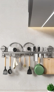 Multi-functional wall-mounted kitchen organizer with hooks and knife holder