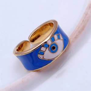 Adjustable gold ring with colorful enamel evil eye charm for men and women