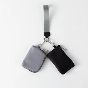 Dual nylon wristlet pouch set with silver carabiner and gray strap for small items