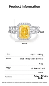 Detail view of 7x9mm radiant cut yellow zircon ring with S925 silver beaded band