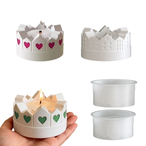 Silicone Mold Circular House Castle Heart Relief DIY Candle Holder Plaster Craft Ornament Making Nordic Style Home Decor