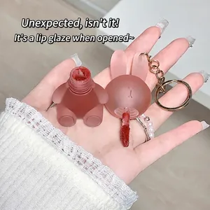 Cute bunny shaped matte lip mud with metal keychain and soft applicator brush