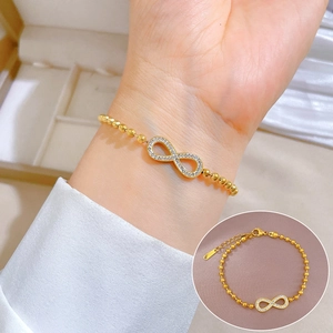 Infinity Symbol Bracelet Stainless Steel Rhinestone Paved Ball Bead Chain Adjustable Jewelry For Women