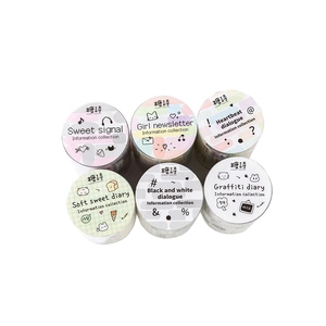Set of 6 decorative washi tapes with colorful cartoon illustrations and artistic themes