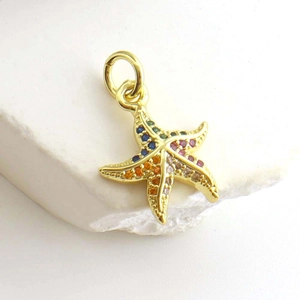 Gold starfish pendant with colorful zircon stones for DIY necklaces and jewelry
