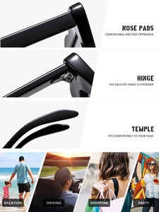 Detail of cat eye sunglasses showing integrated nose pads and sturdy hinges in black