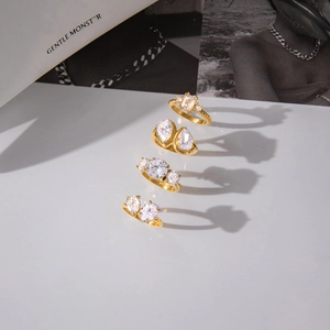 Classic 18K gold plated stainless steel rings set with white zircon stones for women