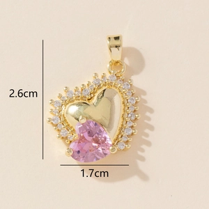 Pink heart pendant in gold finish with crystals, dimensions 2.6cm x 1.7cm