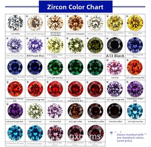 Detailed color chart of 40 round-cut cubic zirconia gemstones for customized earrings