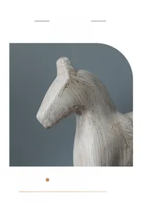 Macro shot of modern wooden horse sculpture with vintage brushed ceramic-like texture