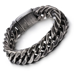 Bracelet cubain vintage en acier inoxydable pour homme avec finition oxydée rétro