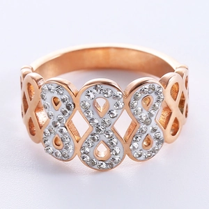 Rose gold infinity ring with white enamel and micro-pave cubic zirconia accents
