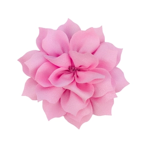 Detail shot of a handcrafted multi-layered 8cm pink lotus fabric flower for DIY hair accessories
