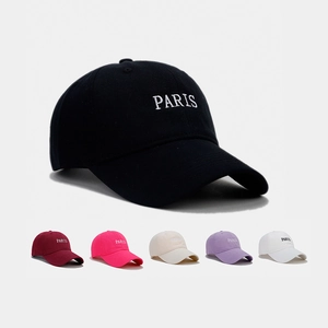 Baseball Cap Cotton Paris Letter Embroidery Curved Brim Adjustable Metal Buckle Retro Casual Sporty Hat For Men Women