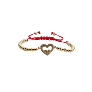 Bracelet cœur rouge ajustable avec perles dorées et pierres en oxyde de zirconium brillant