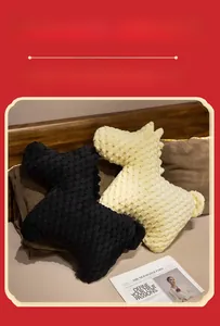 Detail of creative pony plush cushion with textured pineapple velvet fabric in beige