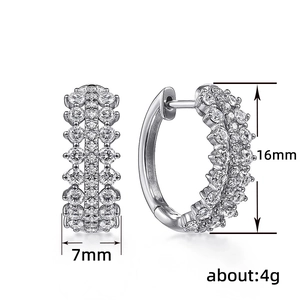 Minimalist silver huggie hoop earrings with pave-set zircon stones, 16mm x 7mm size