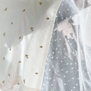 Breathable baby stroller sunshade cloth with orange fruit embroidery and white lace floral veil