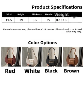 Tabella taglie per borsa hobo larga 19,5 cm con quattro varianti di colore disponibili