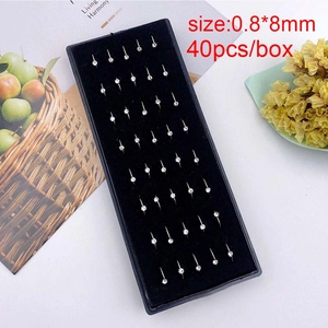 Set of 40 stainless steel nose studs with 0.8x8mm clear crystals in a black gift box