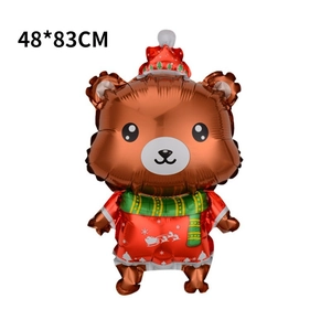 Detail of Christmas bear foil balloon in festive brown and red colors, size 48x83cm