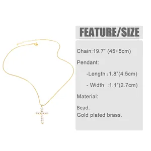 Size guide for pearl cross necklace featuring 50cm chain and 4.5x2.7cm gold plated pendant