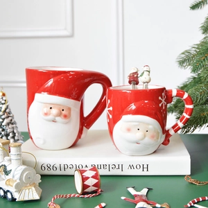 Santa Claus Ceramic Mug 3D Relief Hand Painted Large Capacity Handle Cup Christmas Festive Gift Drinkware Novelty