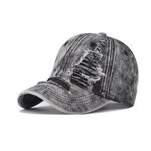 Distressed Washed Denim Baseball Cap Ripped Vintage Adjustable Cotton Sun Hat For Men And Women Streetwear Style