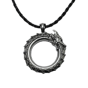Retro Viking Ouroboros dragon pendant necklace with black woven rope for men