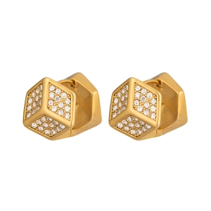 Geometric gold-plated cube hoop earrings with sparkling cubic zirconia pavé stones