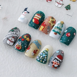 Christmas Nail Art Stickers Embossed Relief Self Adhesive Festive Snowman Santa Gingerbread Winter Manicure Decor