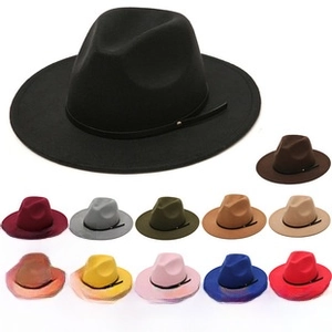 Wide brim wool fedora hats collection in eleven colors with leather band detail