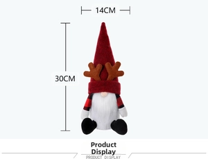 Christmas gnome doll with brown antlers and size dimensions 30cm height by 14cm width