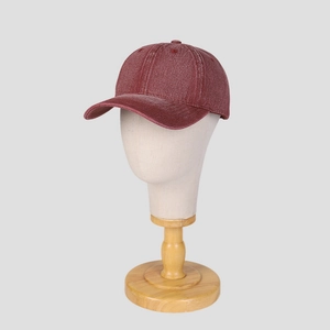 Vintage washed dark red denim baseball cap with an adjustable soft top for sun protection