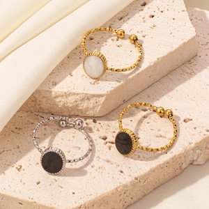 Minimalist 304 stainless steel ring set with gold and silver bands and marble inlays