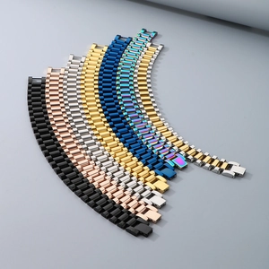 Multi-color 15mm stainless steel watch band bracelets displayed in fan arrangement