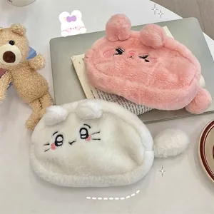 Trousse mignonne en peluche avec fausse fourrure et broderie visage de chat