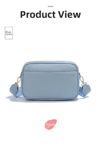 Dettaglio della borsa a tracolla in PU blu con trama litchi e hardware dorato
