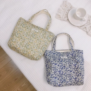 Borsa A Mano In Cotone E Lino Con Stampa Floreale Stile Coreano Mini Tote Bag Con Chiusura A Zip Per Uso Quotidiano