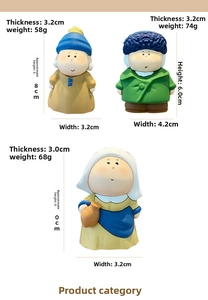 Detailed size and weight chart for cute cartoon artist figurines like Vermeer and Van Gogh