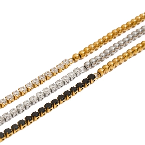 Stackable stainless steel bracelets with zirconia stones in gold and silver plating
