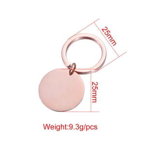 Rose gold stainless steel round keychain pendant with 25mm dimensions and 9.3g weight