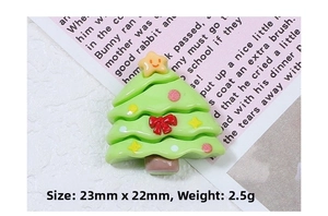 Detail view of 23mm resin Christmas tree charm with yellow star and red bow tie accessory