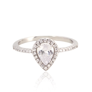 925 Sterling Silver Ring Pear Cut Zircon Waterdrop Halo Sparkling Wedding Engagement Luxury Jewelry For Women
