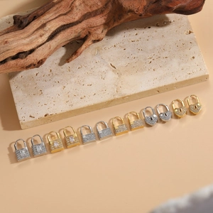 Luxury heart and rectangle lock earrings with zircon inlay in gold and silver finish