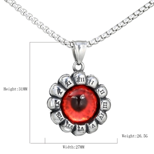Punk silver necklace featuring a red evil eye pendant surrounded by Roman numerals