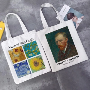 Van Gogh Art Oil Painting Print Canvas Tote Bag Artistic Shoulder Shopping Handbag For Women Eco Friendly Reusable