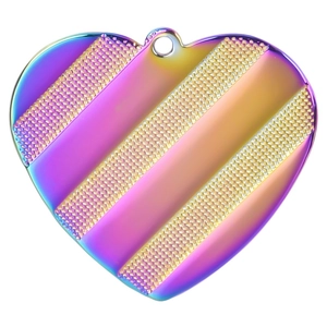 Rainbow heart stainless steel pendant with striped texture and 18k gold plating