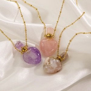 Luxury 14K gold plated stainless steel heart natural stone perfume bottle necklaces