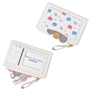 Mini white PU leather coin purse with cute embroidery and multi-slot card holder design